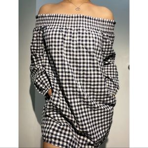 Black and white checkered dress.